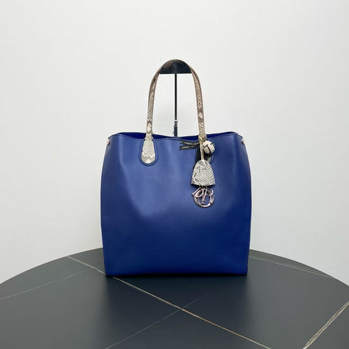 Dior Blue Leather Tote Bag -  Designer Handbag