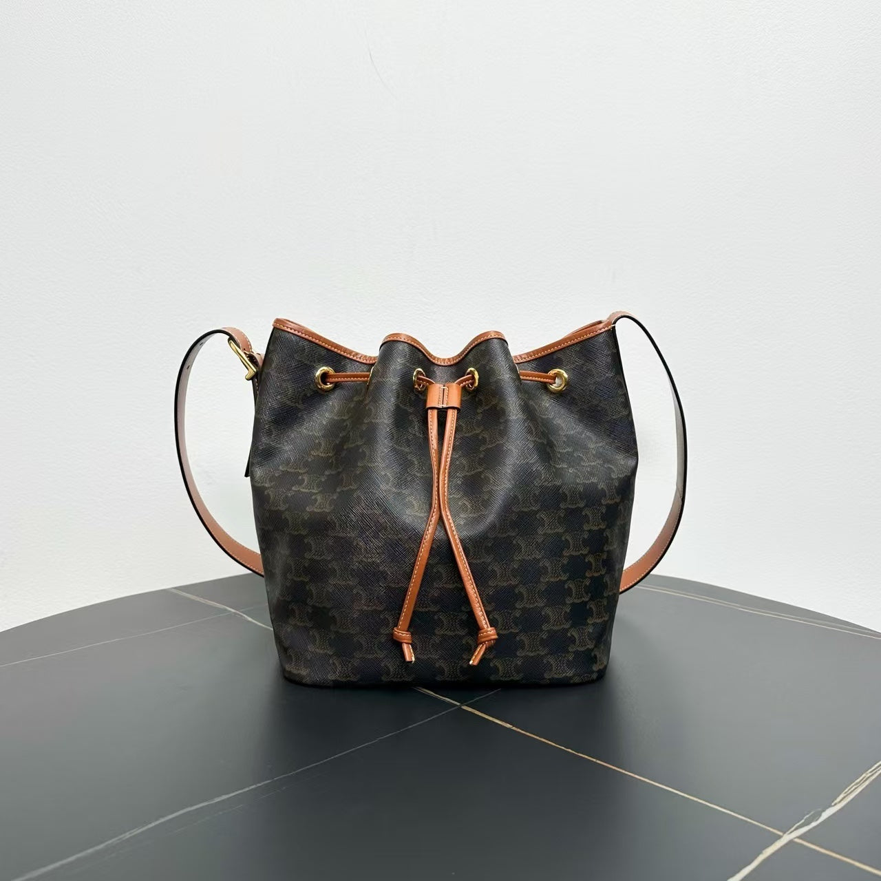 Celine Macadam Bucket Bag Brown Canvas Bucket Bags