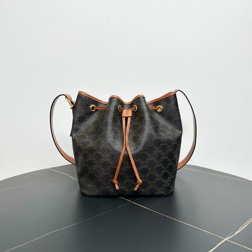 Celine Macadam Bucket Bag Brown Canvas Bucket Bags