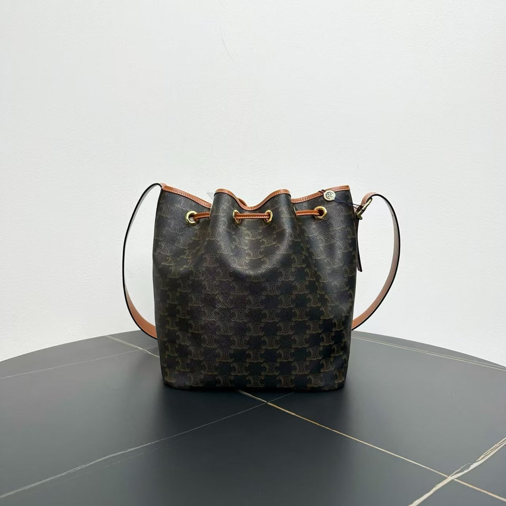 Celine Macadam Bucket Bag Brown Canvas Bucket Bags