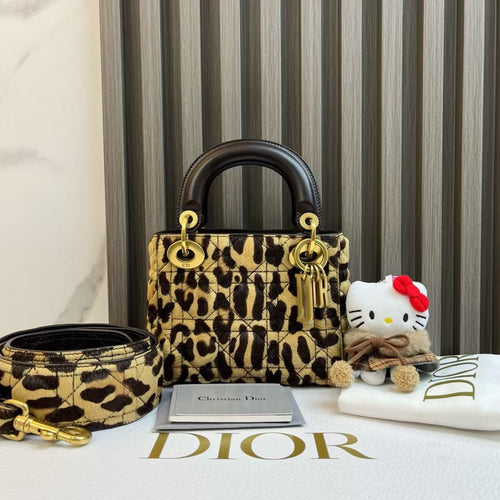 Christian Dior Lady Bag Animal Print Calfskin Leather Top Handle Bag