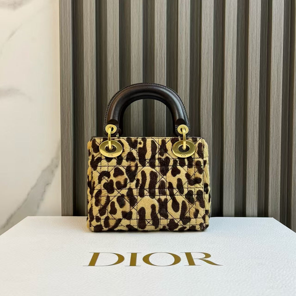 Christian Dior Lady Bag Animal Print Calfskin Leather Top Handle Bag