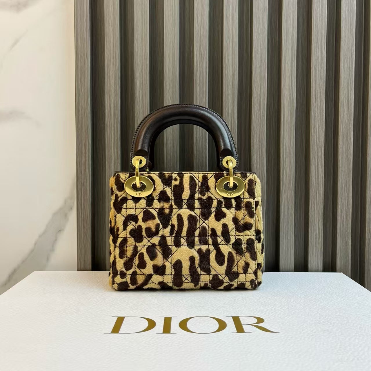 Christian Dior Lady Bag Animal Print Calfskin Leather Top Handle Bag
