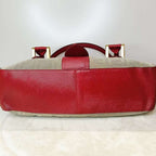 Fendi Vintage Tote Bag Beige Red Leather Canvas Handbag