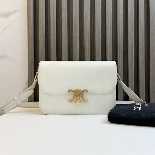 Celine Triomphe Shoulder Bag in White Leather