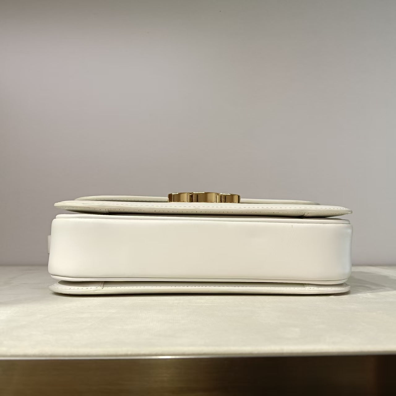 Celine Triomphe Shoulder Bag in White Leather