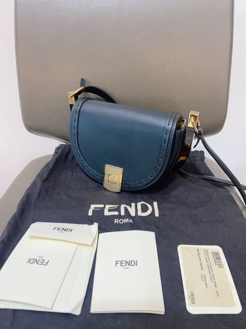 Fendi Moonlight Vit.King Roma Blue Leather Shoulder Bag
