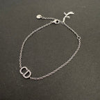 Christian Dior CD Rhinestone Bracelet Silver Chain 15-17.5cm
