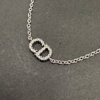 Christian Dior CD Rhinestone Bracelet Silver Chain 15-17.5cm