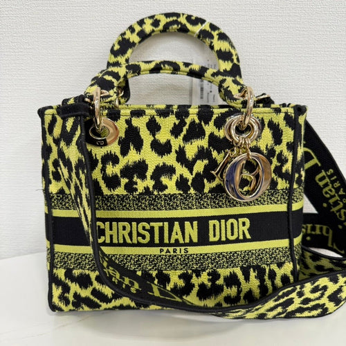 Christian Dior Lady D-Lite 2way Bag Medium Leopard Yellow Shoulder Bag