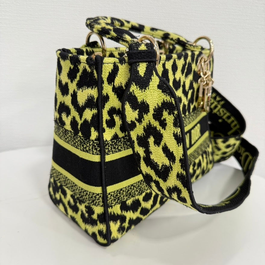 Christian Dior Lady D-Lite 2way Bag Medium Leopard Yellow Shoulder Bag