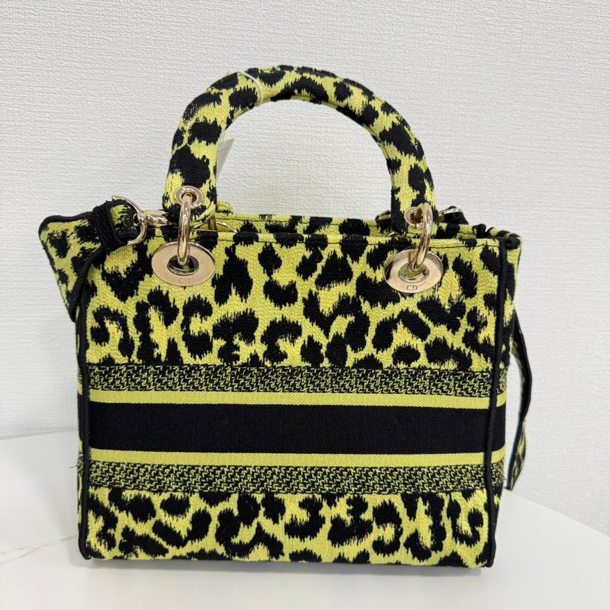 Christian Dior Lady D-Lite 2way Bag Medium Leopard Yellow Shoulder Bag