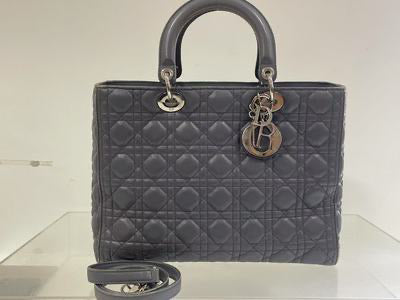 Dior Lady Dior Gray Top Handle Bag with Strap