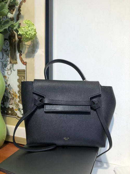 Celine Belt Bag #9C Black Leather Top Handle Medium