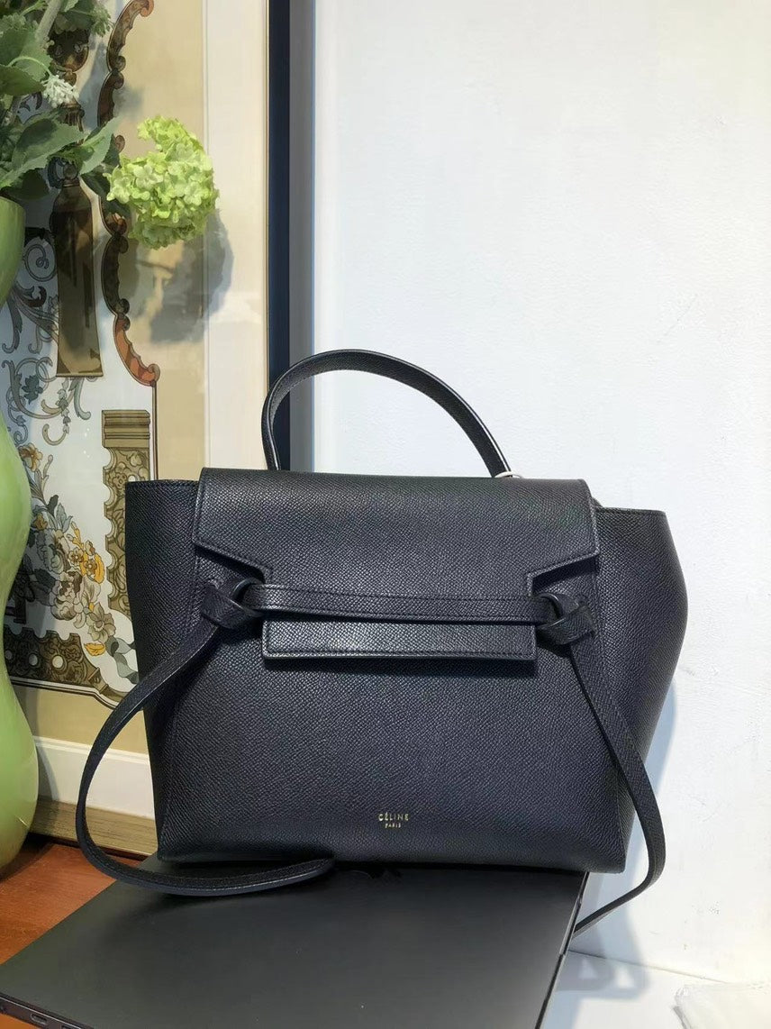 Celine Belt Bag #9C Black Leather Top Handle Medium
