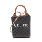 CELINE Mini Vertical Cabas Triomphe Handbag Black Brown 2WAY PVC Leather