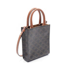 CELINE Mini Vertical Cabas Triomphe Handbag Black Brown 2WAY PVC Leather