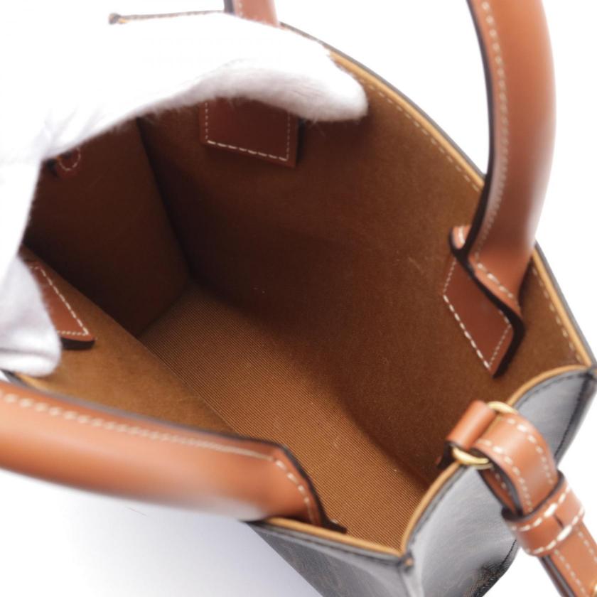 CELINE Mini Vertical Cabas Triomphe Handbag Black Brown 2WAY PVC Leather