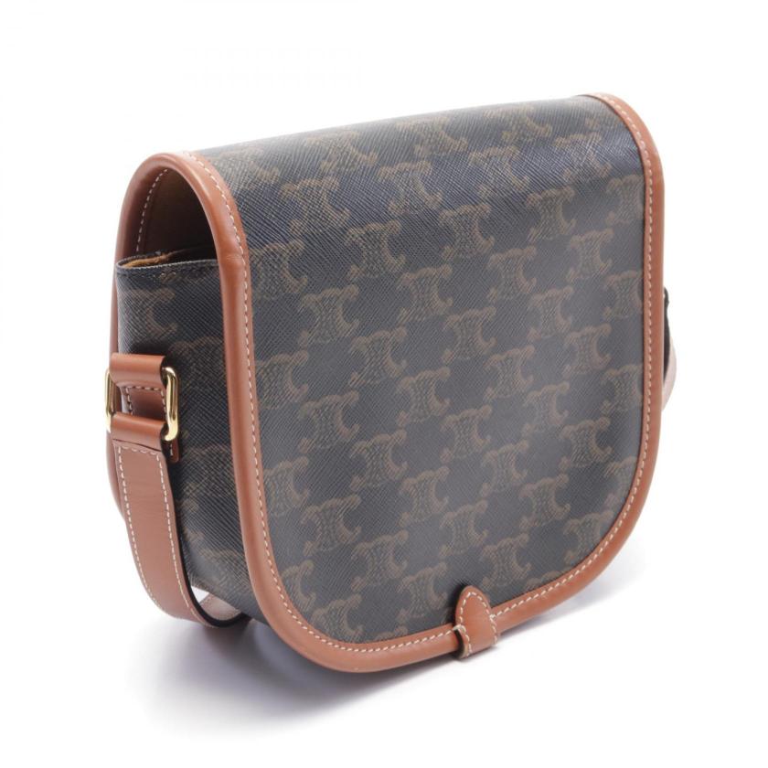 CELINE Falco Medium Triomphe Shoulder Bag PVC Leather Dark Gray Brown