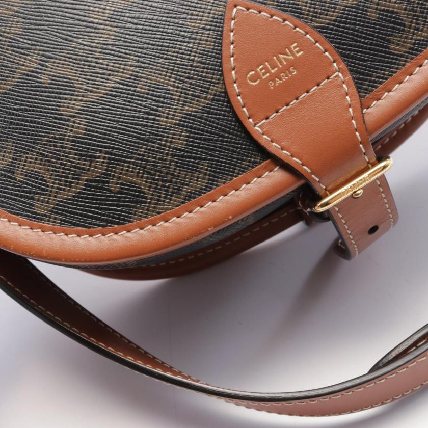 CELINE Falco Medium Triomphe Shoulder Bag PVC Leather Dark Gray Brown