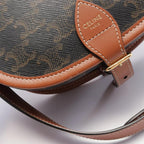CELINE Falco Medium Triomphe Shoulder Bag PVC Leather Dark Gray Brown