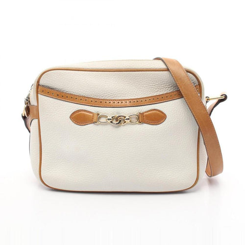 CELINE Shoulder Bag Leather Off White Brown 959214
