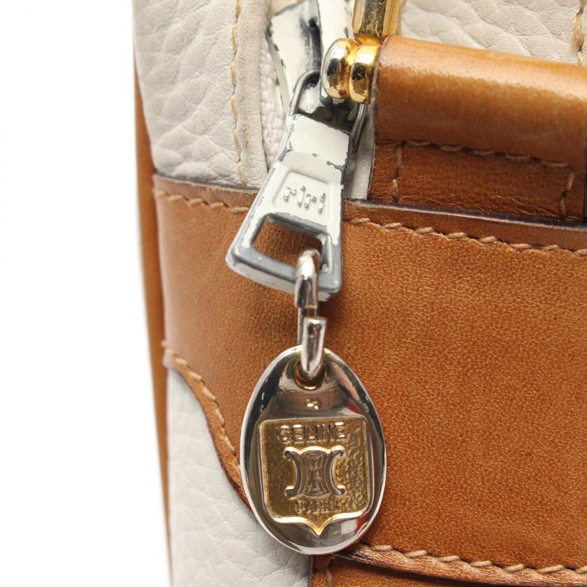 CELINE Shoulder Bag Leather Off White Brown 959214