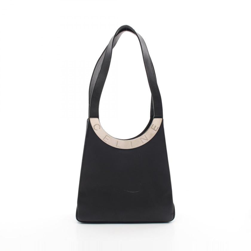 CELINE Black Shoulder Bag with Logo Metal Fittings in Leather