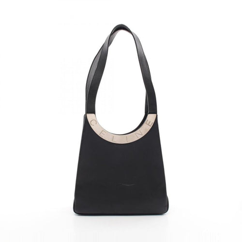 CELINE Black Shoulder Bag with Logo Metal Fittings in Leather