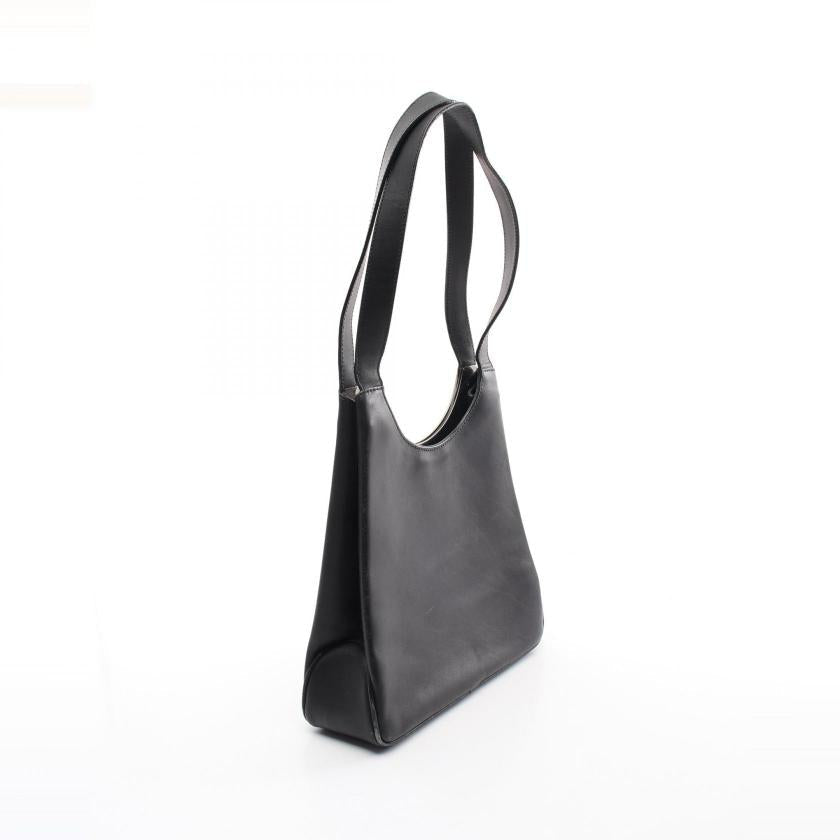 CELINE Black Shoulder Bag with Logo Metal Fittings in Leather