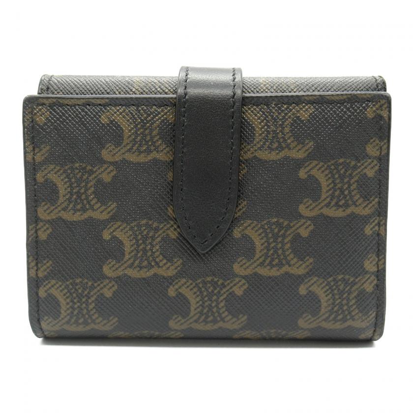Celine Triomphe Trifold Wallet Black PVC Coated Canvas Leather