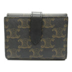 Celine Triomphe Trifold Wallet Black PVC Coated Canvas Leather