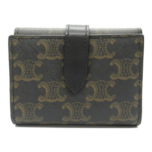 Celine Triomphe Trifold Wallet Black PVC Coated Canvas Leather