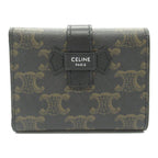 Celine Triomphe Trifold Wallet Black PVC Coated Canvas Leather