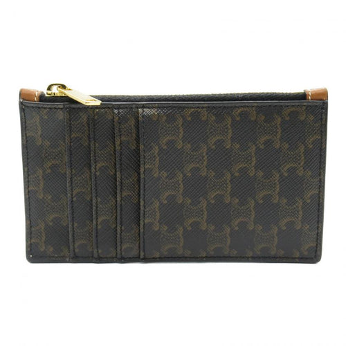CELINE Triomphe Coin Card Holder Coin Purse Black Brown PVC Coated Canvas Leather