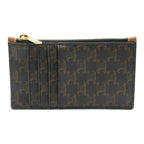 CELINE Triomphe Coin Card Holder Coin Purse Black Brown PVC Coated Canvas Leather