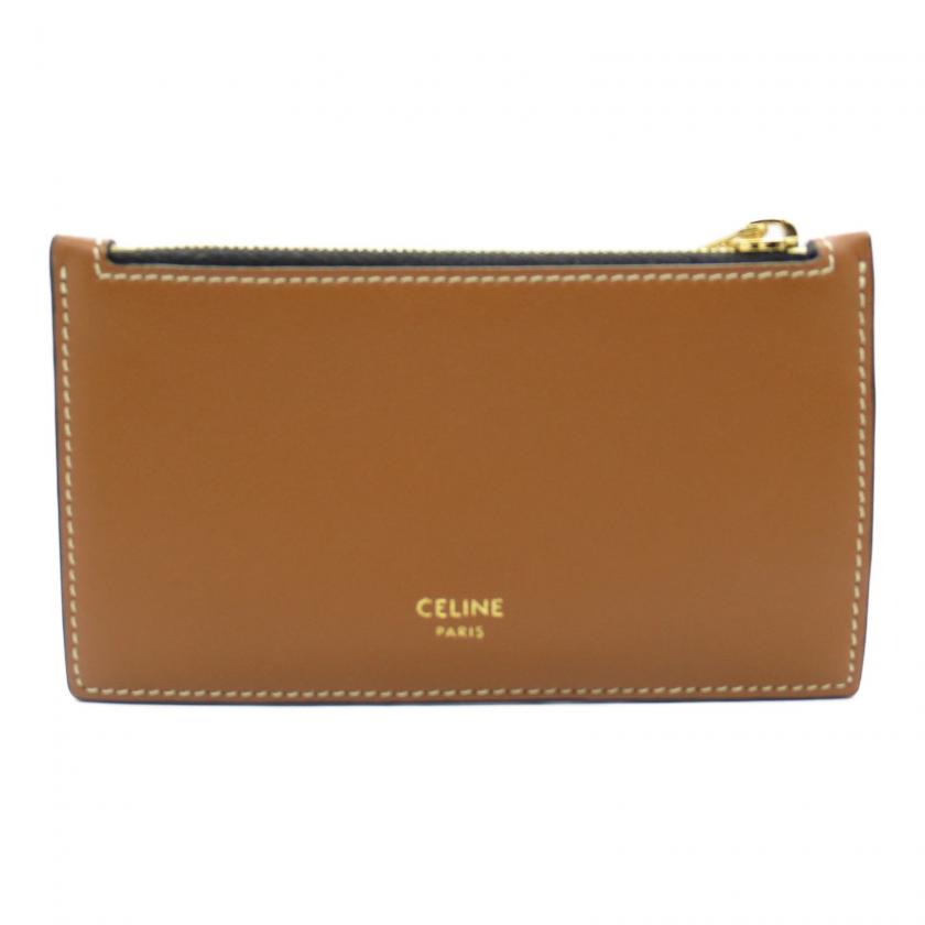 CELINE Triomphe Coin Card Holder Coin Purse Black Brown PVC Coated Canvas Leather