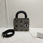 Dior Lady Dior Black Woven Wool Mini Shoulder Bag