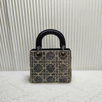 Dior Lady Dior Black Woven Wool Mini Shoulder Bag