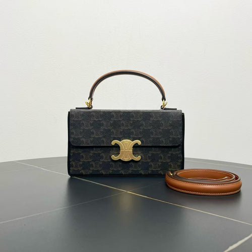 Celine Triomphe Shoulder Bag in Black Monogram Canvas