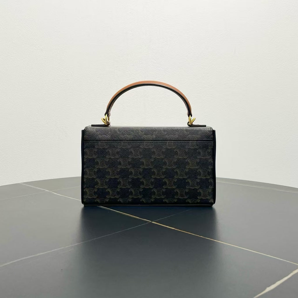 Celine Triomphe Shoulder Bag in Black Monogram Canvas