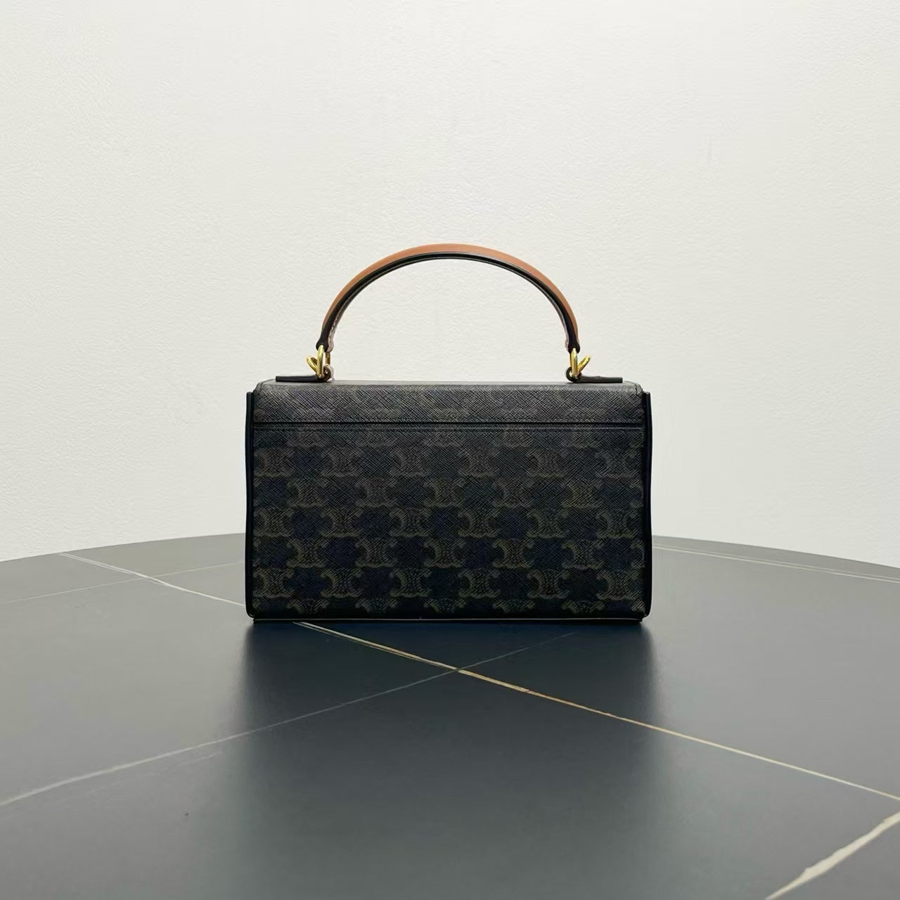 Celine Triomphe Shoulder Bag in Black Monogram Canvas