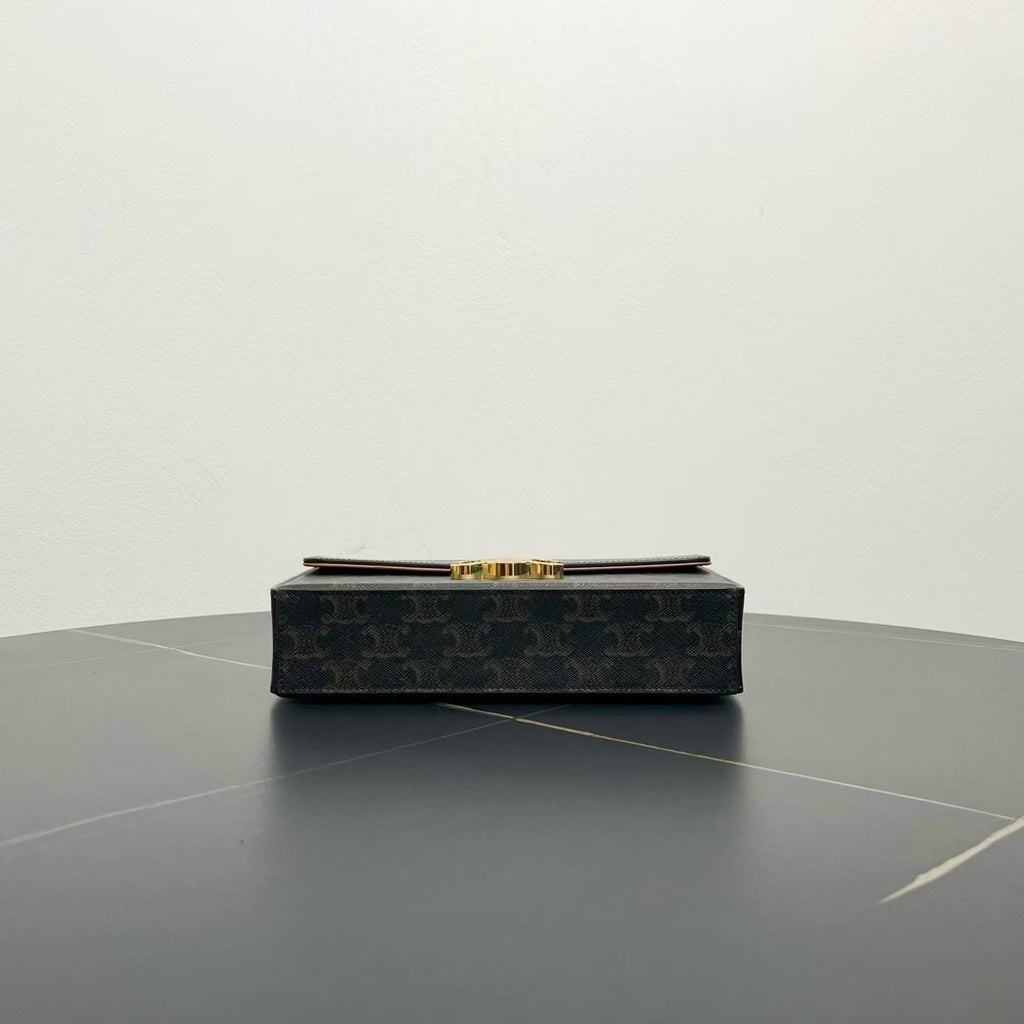 Celine Triomphe Shoulder Bag in Black Monogram Canvas