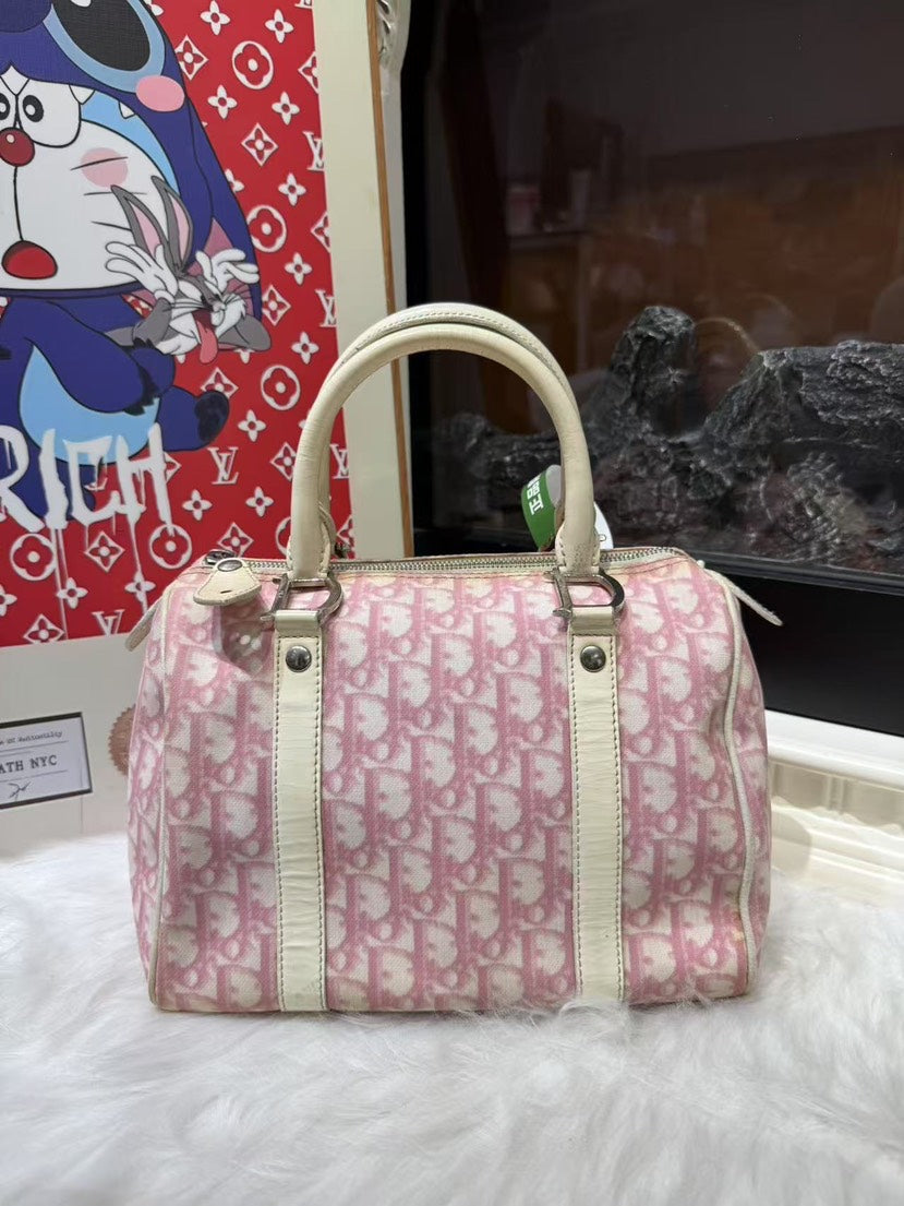 Dior Boston Bag Pink Canvas Top Handle Bag