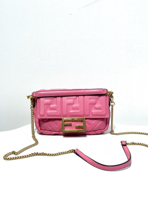 Fendi Baguette Pink Shoulder Bag with Gold Chain Strap