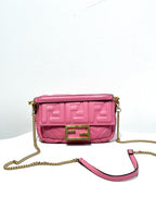 Fendi Baguette Pink Shoulder Bag with Gold Chain Strap