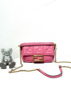 Fendi Baguette Pink Shoulder Bag with Gold Chain Strap