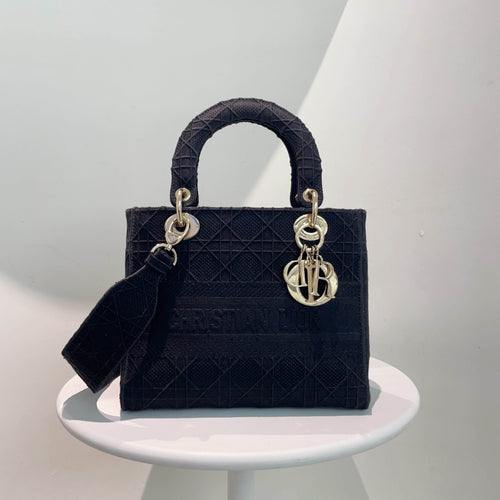 Christian Dior D-Lite Black Embroidered Canvas Tote Bag