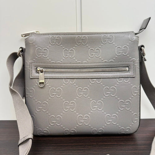 Gucci GG Leather Crossbody Bag in Light Gray
