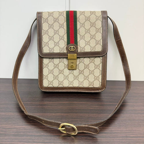 Gucci Vintage GG Supreme Canvas Shoulder Bag Brown Medium
